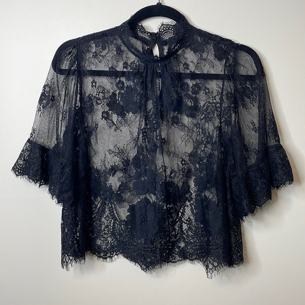 Women’s Black Lace cropped top with bell sleeve
